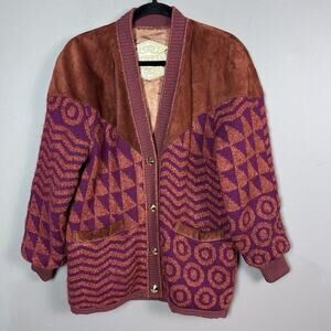 Torras Men's Leather Cardigan Bomber Jacket Size 42‎ Mixed Media 3d Knit Cobain
